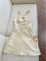 Yellow Satin Bow Beading Prom Dress