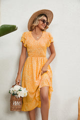 Summer V-neck Printed Chiffon Stitching Dress