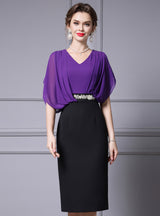 Fuchsia V-neck Mother Of The Bride Dress