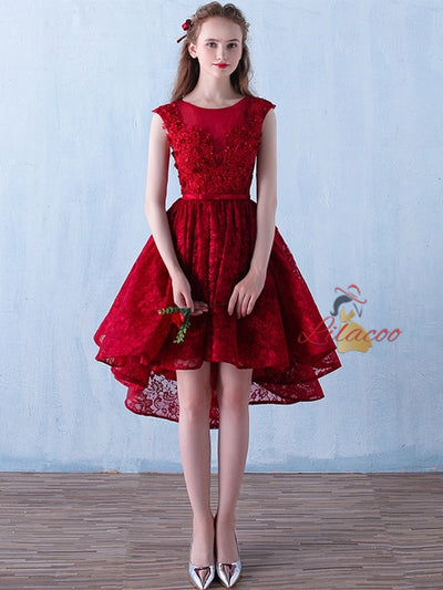 Burgundy Lace Backless Homecoming Dress