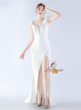 V-neck Mermaid Beading Split Prom Dress