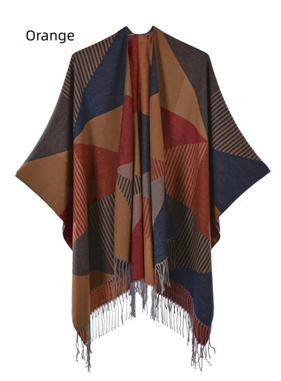 Fringed Split Warm Cashmere Cloak