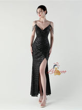 Mermaid Sequins Spaghetti Straps Beading Prom Dress