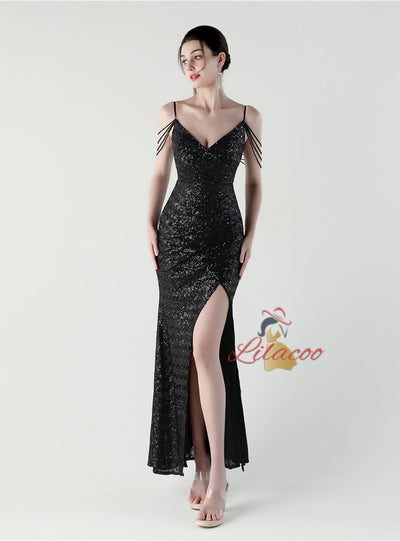 Mermaid Sequins Spaghetti Straps Beading Prom Dress