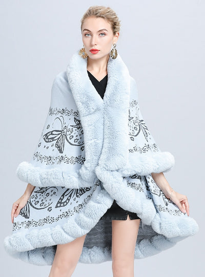 Double Jacquard Knitted Fur Shawl Cloak