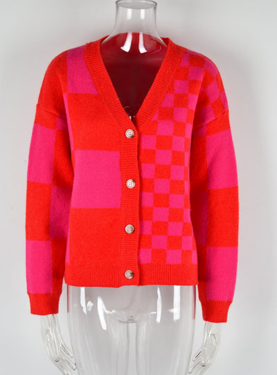 Plaid Stitching Sweater Coat