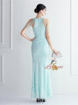 Halter Mermaid Sequins Split Beading Prom Dress