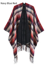 Colored Plaid Fringed Warm Shawl Cloak