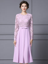 Purple Lace Long Sleeve Mother Of The Bride Dress