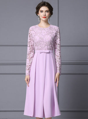 Purple Lace Long Sleeve Mother Of The Bride Dress