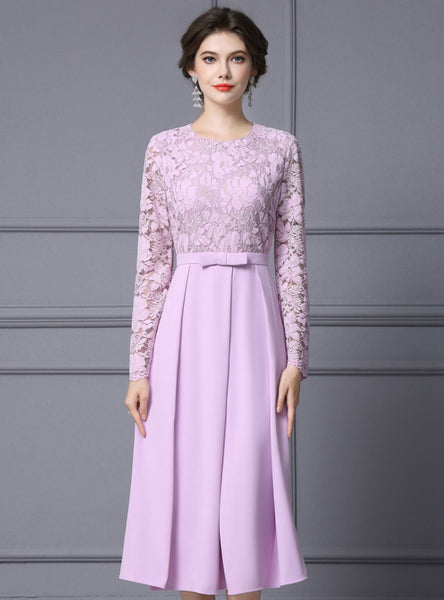 Purple Lace Long Sleeve Mother Of The Bride Dress