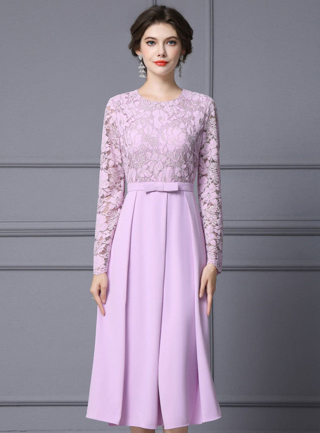 Purple Lace Long Sleeve Mother Of The Bride Dress