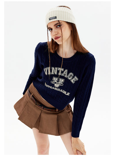 Twist Retro Letters Short Sweater