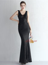 V-neck Mermaid Sequins Prom Dress