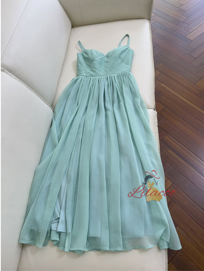 Green Slim Chiffon Pleated Dress