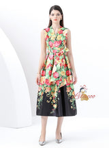 V-neck Sleeveless Long Retro Print Dress