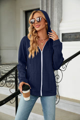 Solid Color Long Sleeve Hooded Zipper Coat