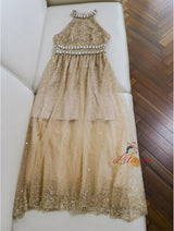Champagne Sequins Halter Crystal Prom Dress