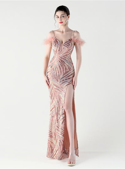 Mermaid Sequins Spaghetti Straps Split Prom Dress