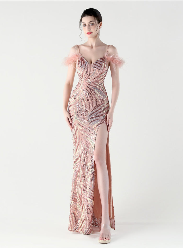 Mermaid Sequins Spaghetti Straps Split Prom Dress