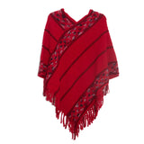Striped Solid Color Tassel Knitted Cloak Shawl