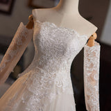 Fashion Ivory White Tulle Lace Long Sleeve Wedding Dress