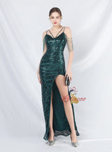 Spaghetti Straps Sequins Beading Prom Dress