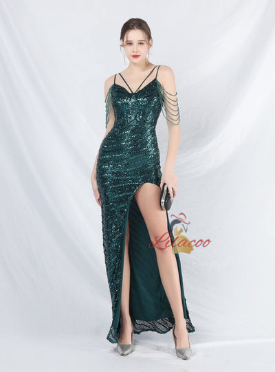 Spaghetti Straps Sequins Beading Prom Dress