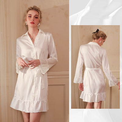 Sexy Silk Lotus Leaf Sleeve Nightgown
