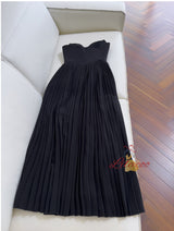 Black Strapless Pleats Prom Dress