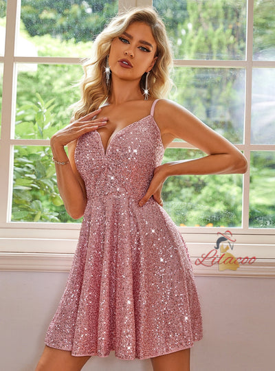 Sexy Straps Sequins Short Dress