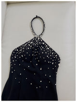 Black Mermaid Halter Beading Prom Dress