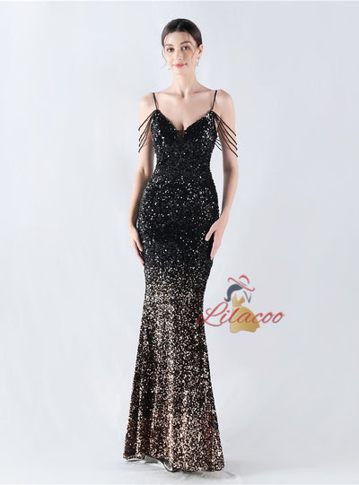 Mermaid Spaghetti Straps Beading Prom Dress