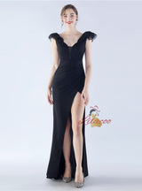 Mermaid V-neck Pleats Split Prom Dress