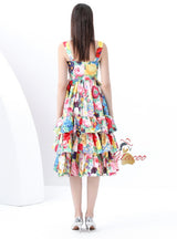 Printed Flounce Suspender Tiers Dress