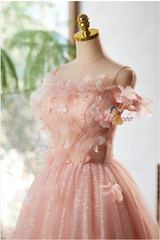Pink Tulle Sequins Flower Homecoming Dress