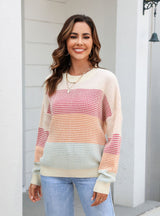 Casual Loose Round Neck Contrast Sweater