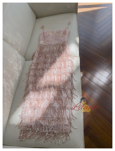 Pink Sequins Beading Straps Prom Dress