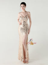 Mermaid Spaghetti Straps Beading Prom Dress