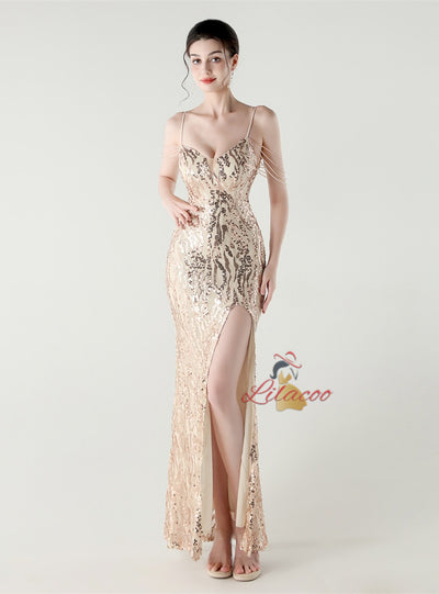 Mermaid Spaghetti Straps Beading Prom Dress