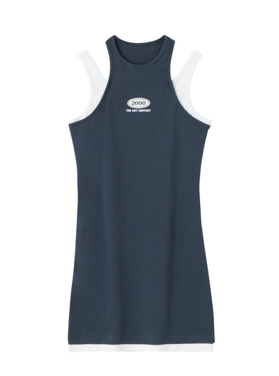 Letter Printed Stitching Fake Two-piece Dress