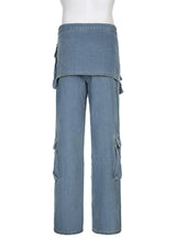 Washed Low Waist Pocket Loose Jeans