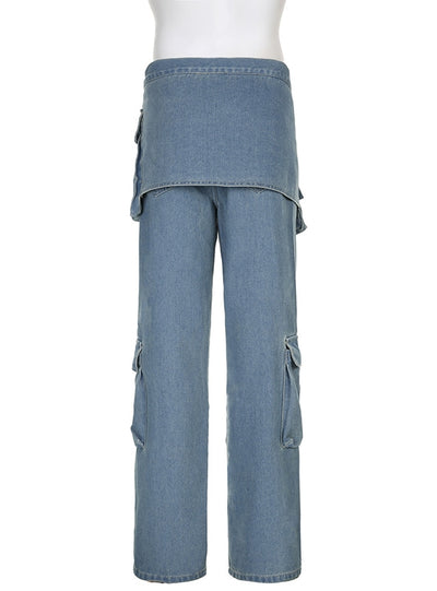Washed Low Waist Pocket Loose Jeans