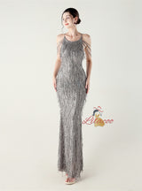 Mermaid Sequins Halter Beading Prom Dress