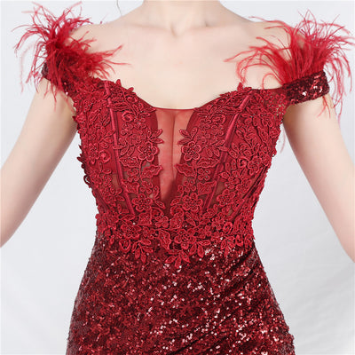 Mermaid Sequins Off the Shoulder Appliques Prom Dress