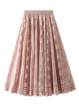 Women Pleated Mesh Lace Skirt