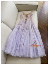 Purple Lace Straps Pleats Prom Dress