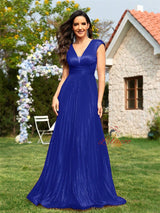 Red Deep V-neck Pleats Prom Dress