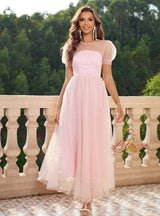 Black Tulle Puff Sleeve Party Dress