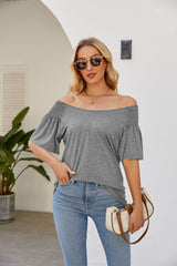 Round Neck Pleated Short Sleeve T-shirt